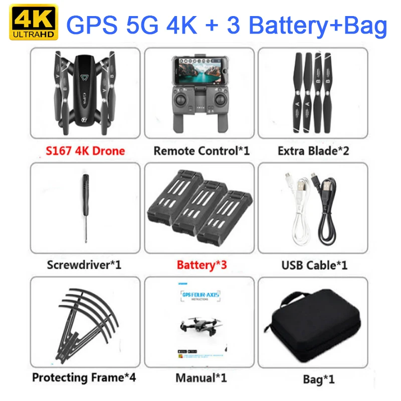 S167 5G gps складной Профессиональный Дрон с камерой 4K HD селфи WiFi FPV широкоугольный RC Квадрокоптер Вертолет игрушка E520S SG900-S - Цвет: 5G 4K bag ba 3