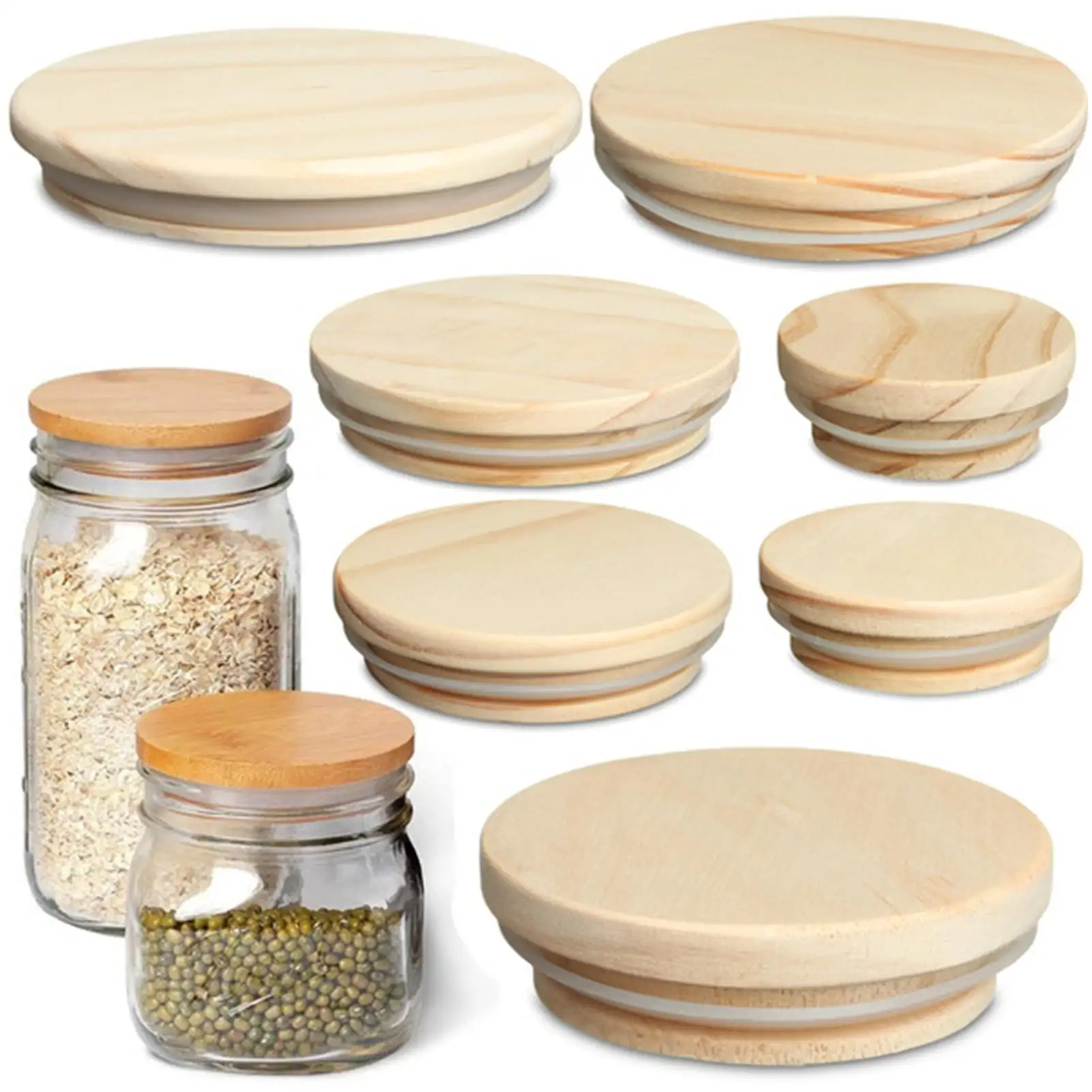

Reusable Pine Wooden Cover Lids with Silicone Seal Ring for Candle Cup Glass