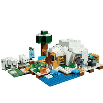 

Polar Igloo House Building Blocks With Alex & Bear Stray Action Figures Compatible My World Bricks Set Gifts Toys 21142