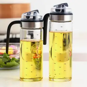 Kitchen Set Oil Dispenser Barbecue Glass Mixing Condiment Bottle Gravity Induction Automatic Lid Glass Oiler With Handle