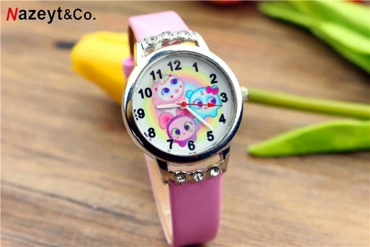 Фото Новые популярные детские милые Мультяшные часы с бриллиантами подарок для