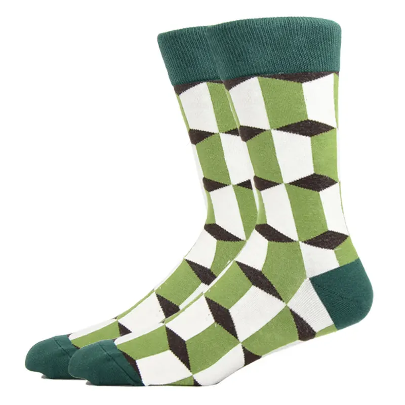 Fashion Man Socks Geometric Color Combed Cotton Autumn Winter Warm Breathble Couple Long Socks For Men Women Happy Wedding Gifts