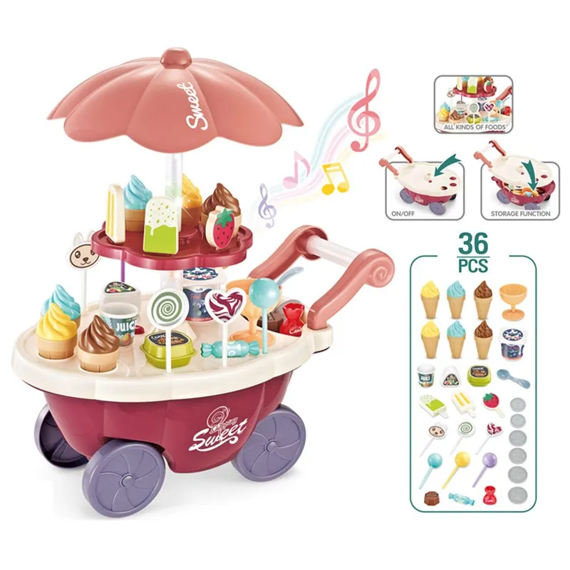 QA_ EG_ SIMULATION KIDS PRETEND ICE CREAM CANDY CART TROLLEY TOY PLAY-HOUSE TO 