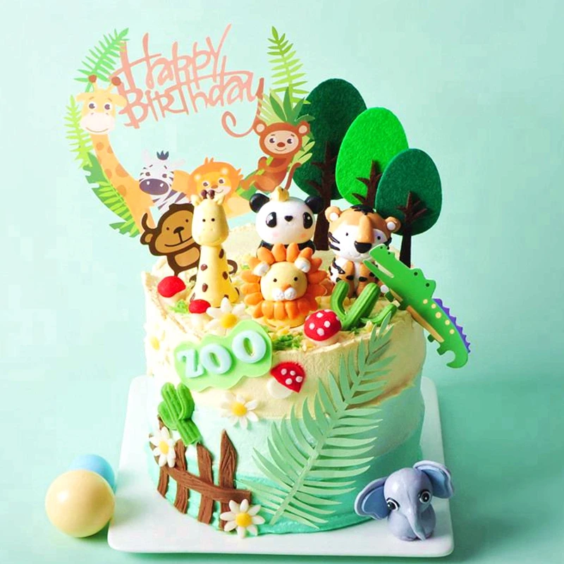 

Lion Rabbit Animals Cake Toppers Birthday Cakes Baking Jungle Safari Happy Birthday Party Decor Baby Shower Dessert Decorating