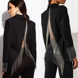Костюм женский Moda Mulheres Se Adapte 2 Pedaço Beading Blazer Calças Flares Sexy Costas Abertas Partido Prom Custom Made Street Wear