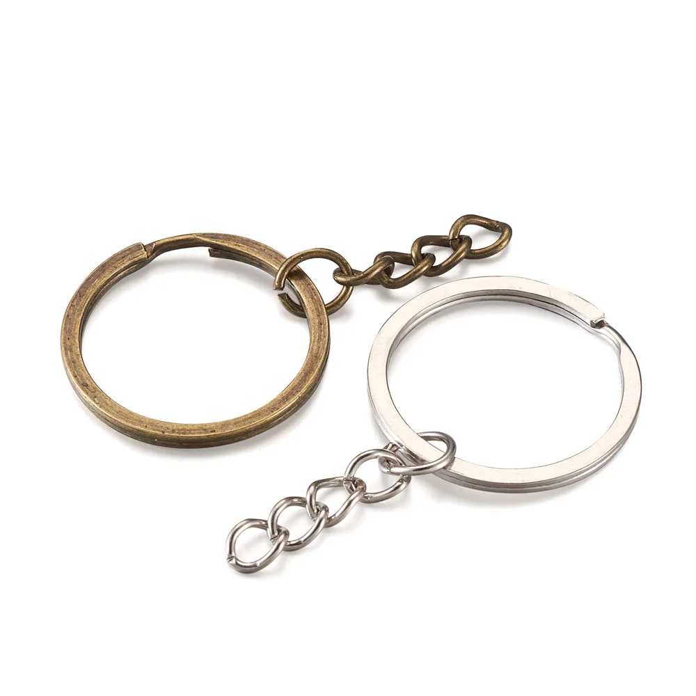 40Pcs Brass Rhodium Gold Key Chain keychain Clasp Split Ring With Curb Chains Keyring For DIY Jelwelry Findings Making | Украшения и