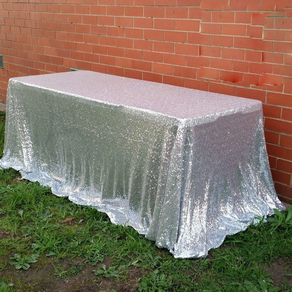 Silver Sequin Rectangle Tablecloth Rectangular Sequin Table Cloth