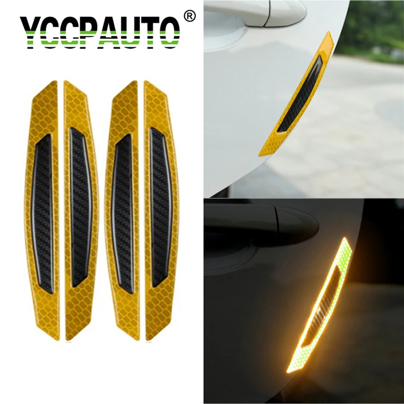 YCCPAUTO углеродное волокно Светоотражающая наклейка для автомобиля Авто край двери защитные анти-полоски от царапин Предупреждение ющая наклейка s 4 шт