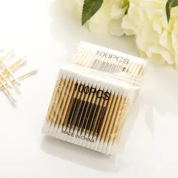 

100 Pcs/Pack Portable Disposable Double-headed Bamboo Cotton Swab Ear Cleaning Makeup Wood Sticks Cotton Swabs