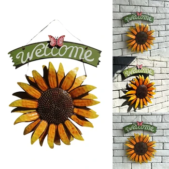 

Home Decor Outdoor Garden Door Hanging Party Wall Art Shop Indoor Craft Retro Iron Sunflower Painting Pastoral Welcome Sign
