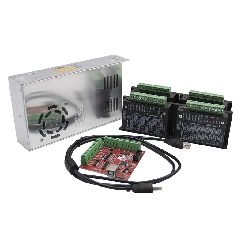 1 축 TB6600 2/4 상 하이브리드 스테퍼 모터 드라이버 컨트롤러 + 1x4 축 브레이크 아웃 보드 + 350W 36V 9.7A, 스위칭 전원 공급 장치, 4 개입
