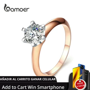 

BAMOER Engagement Finger Ring for Women Big Stone Clear Zirconia Rings Crystal Statement Fine Jewelry Female Gifts SCR525