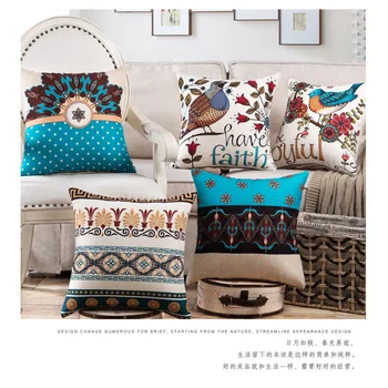

Garden Flowers and Birds Theme Pillowcases,Linen Print Pillow,Retro Cover and Core for Sofa,45 Cm Decorative Pillow