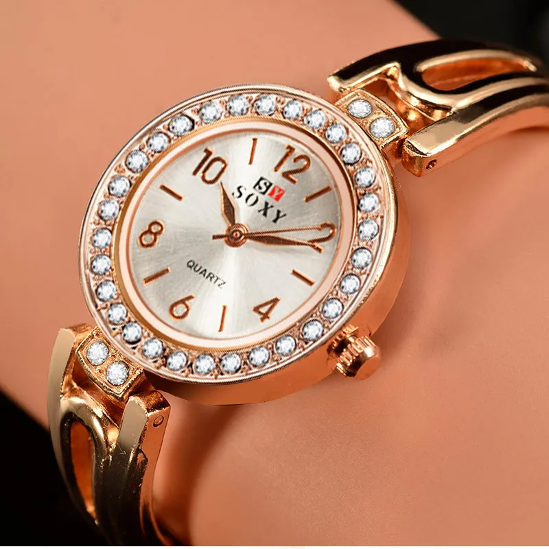Top Brand Women's Watches Rose Gold Quartz Watches Rhinestone Watches Bracelet Watches Ladies Clock Aesthetic Hundred Match