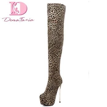 

Doratasia 2020 winter thin high heels stiletto sexy leopard nightclub platform over the knee women's boots female shoes woman