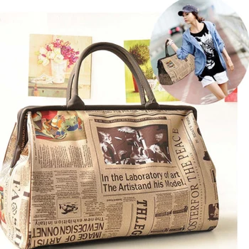 

Free Shipping Newspaper Design Retro Vintage Style Womens Lady Handbag Tote Shoulder Bag Casual