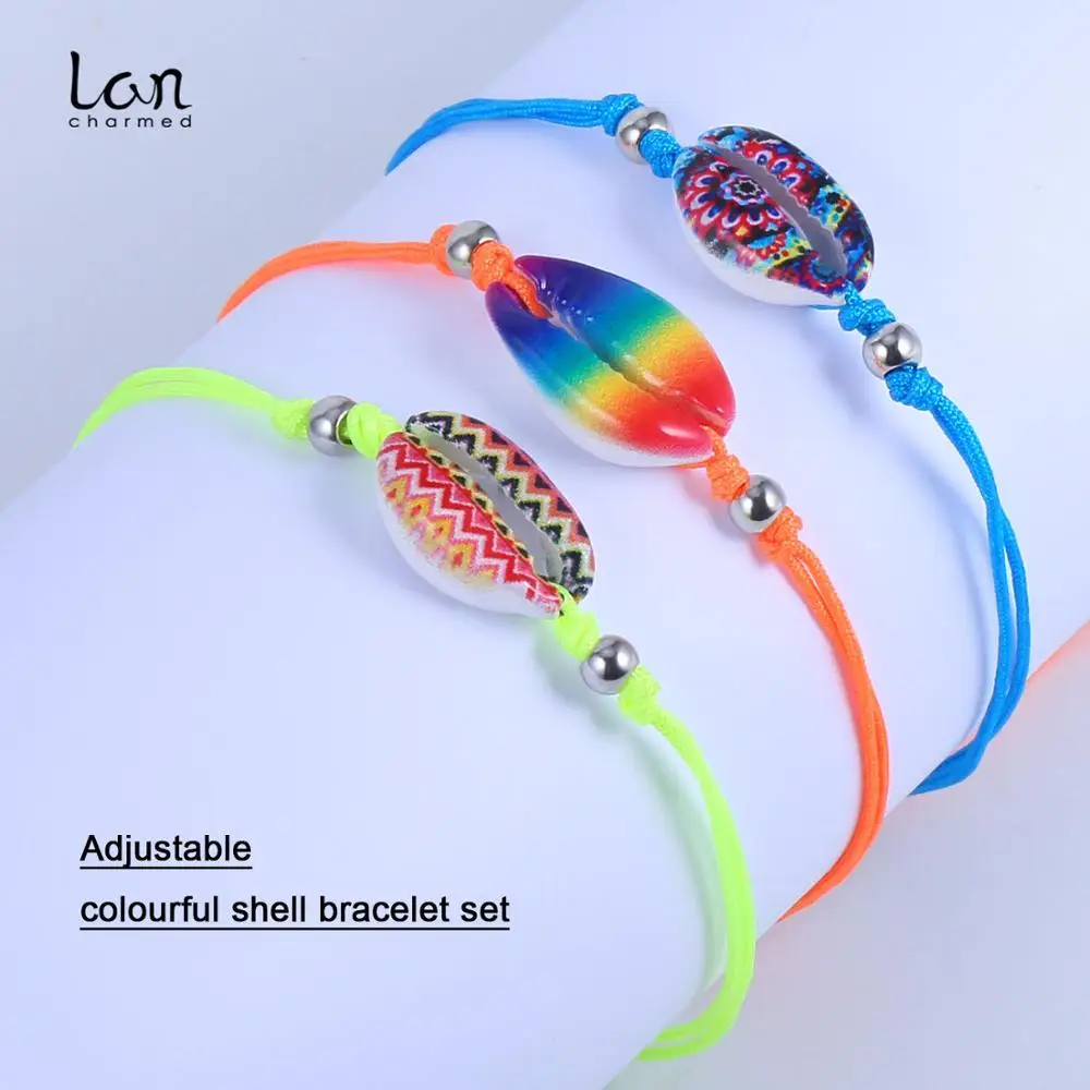 

Bohemia Cowry Shell rope Bracelet Handmade Colorful Sea Shell Bracelet Set for Girl women's trendy shell jewelry bracelet