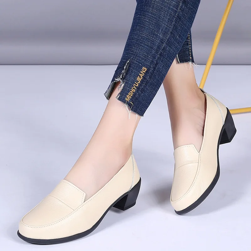 

2019 Autumn & Winter New Style WOMEN'S Shoes Chunky-Heel Extra High Foot Covering Mom Shoes Genuine Leather Korean-style Casual