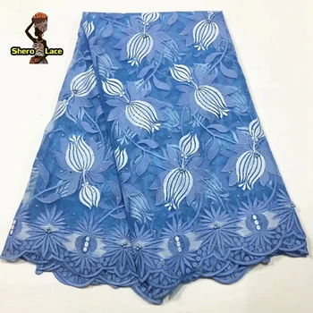 

Latest lace fabric 2020 african lace fabric with stones 5 yards high quality african fabrics with beads for nigerian dress
