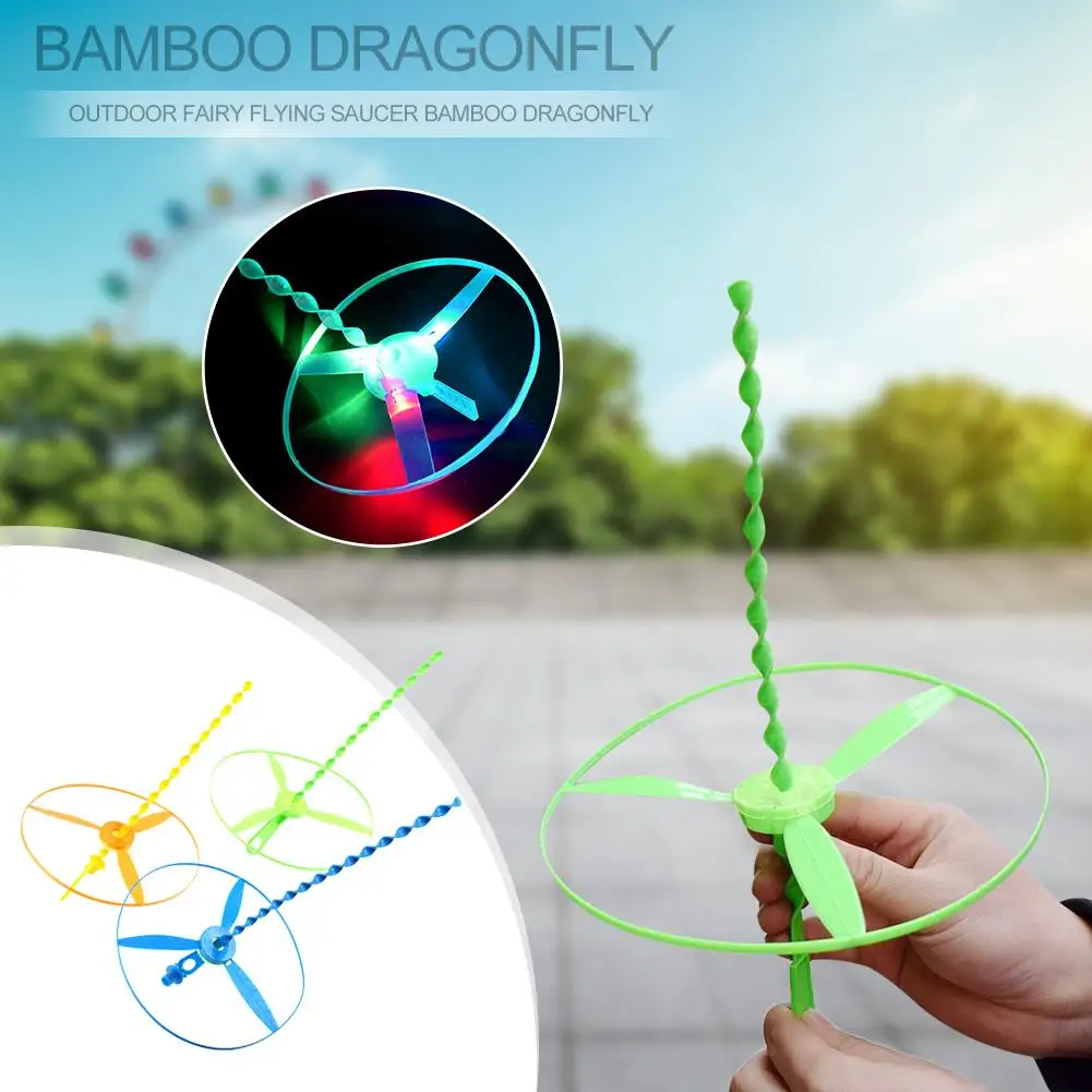 

Kids 1PC Flying Saucer Toy with Light Children Fairy Flying Saucer Bamboo Dragonfly Helicopters Boy Girl Outdoor Play Toys Kids