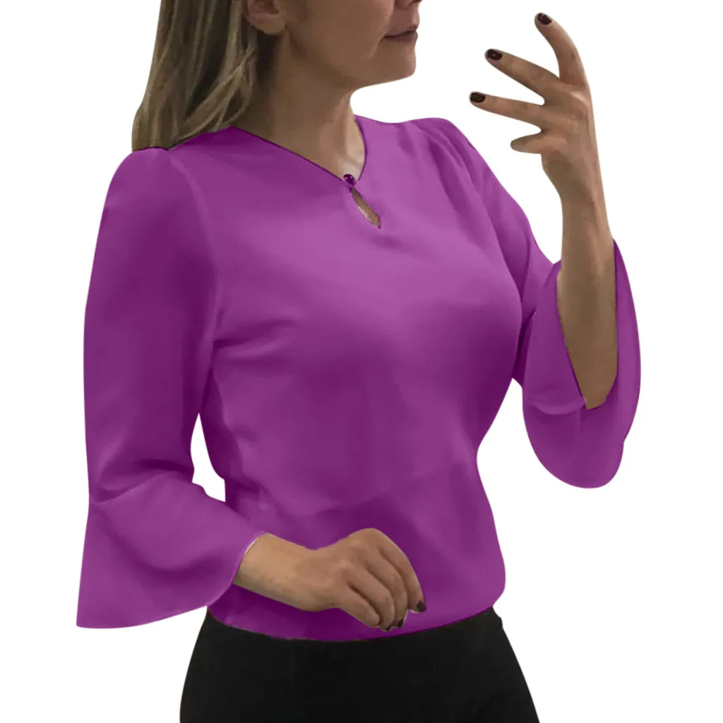 Элегантная шифоновая рубашка с v-образным вырезом, женская модная офисная блузка с длинными рукавами, новинка, официальная офисная одежда, топ больших размеров