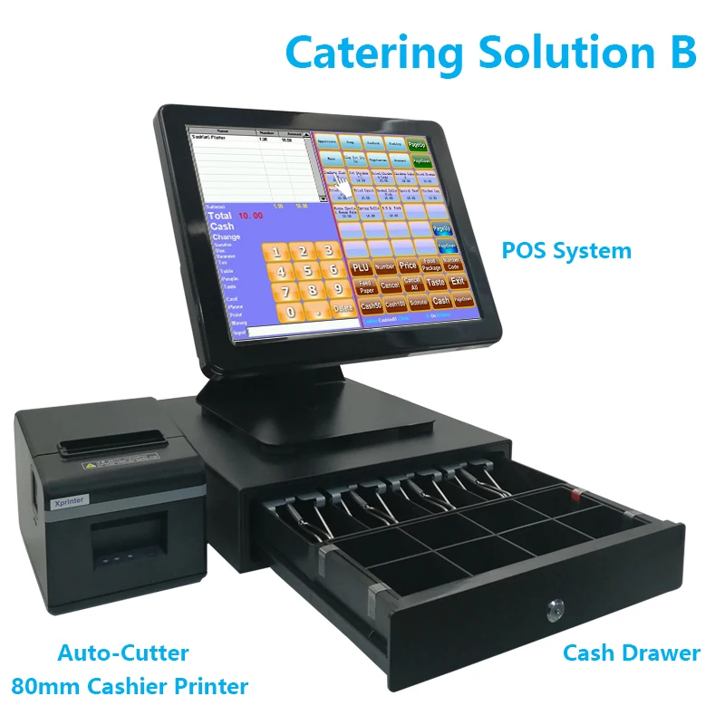 15 inch POS Software Touch Screen POS System Cash Register Machine For Restaurant Or Retail Store - Цвет: Catering Set B