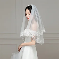 2021 Elegant Lace Short Bridal Veil With Comb Women Wedding Veil White Ivory Lace Edge Elbow Length 80CM