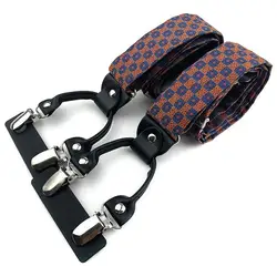Men's Shoulder Straps Adult Y-type Suspender 6Clips jacquard Fabric Polyester Print Plaid Adjustable Elastic Rope Belt Accessory