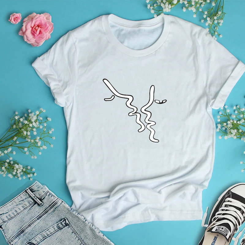 

2019 Summer European American comfortable cotton abstract couple face print T-Shirt for Lady Student Casual Tops Women T shirts