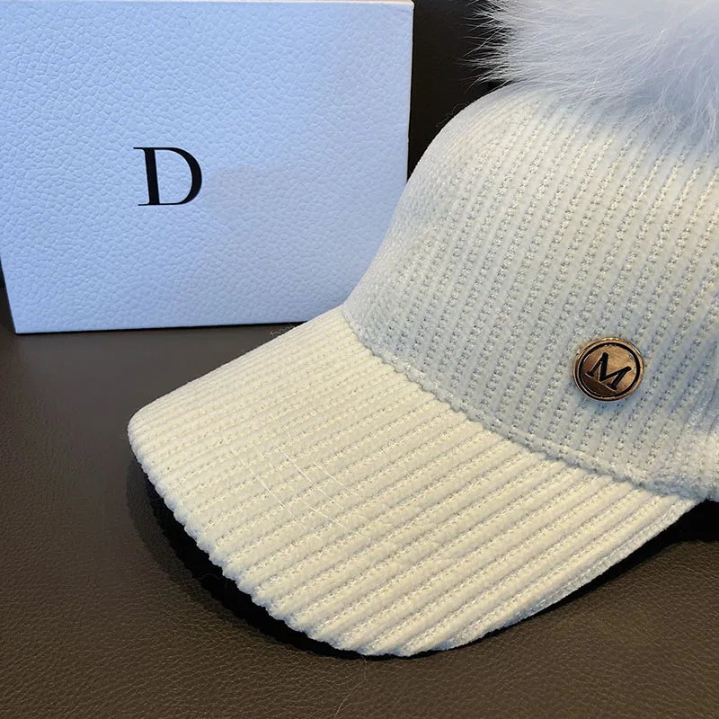 navy baseball cap HT006 Autumn Winter Hip Hop Felt Baseball Cap Women Thick Warm Bone Snapback Hat Female Fashion Polyester Fur Pom Pom Hats white baseball cap womens