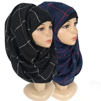 

10pcs/lot Classic Plaid Pattern Muslim Hijab Scarf Turban Viscose Voile Cross Strips Islamic Headscarf Long Shawl Wrap Wholesale
