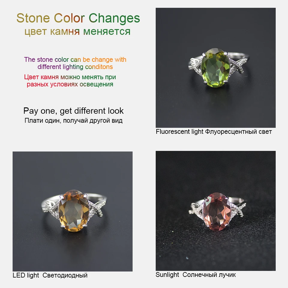 Bolai Turkish diaspore ring 925 sterling silver oval 14*10mm created gemstone color change zultanit fine jewelry rings for women