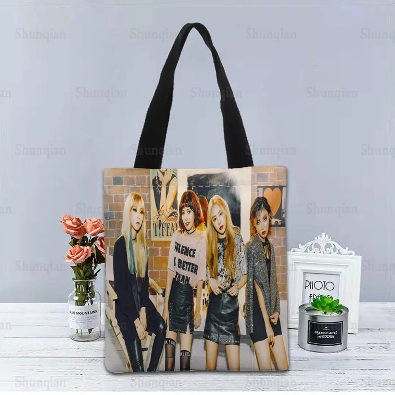 KPOP MAMAMOO Handbag Foldable Shopping Bag Reusable Eco Large Unisex Canvas Fabric Shoulder Bags Tote Grocery Cloth Pouch 0512 