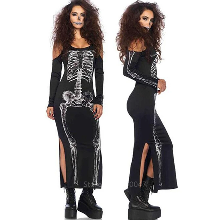 Skeleton Costume Women Halloween Dress Disguise Witch Day of The Dead Jumpsuit Horror Bride Cosplay Carnival Party Vampire Fancy
