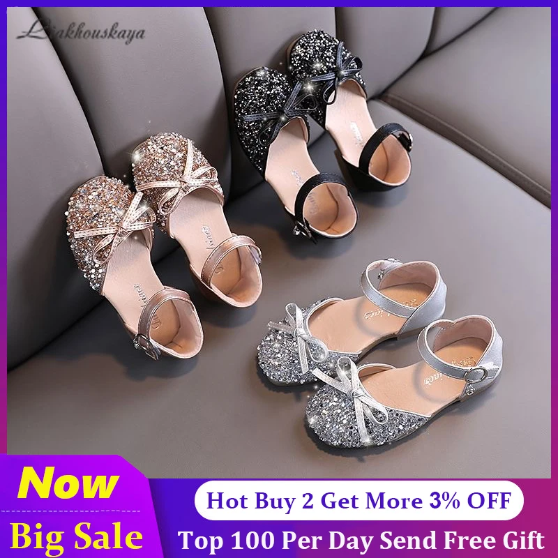 

Новая детская кожаная обувь для девочек со стразами и бантом, платье принцессы для девочек вечерние туфли для танцев Детские Студенческая обувь на плоской подошве; Праздничное детское платье обувь
