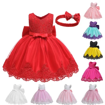 

Girl Flower Bow Dress Girls Cloths Children Birthday Party Princess Gown Dresses Kids Lace Tutu Custome For Girl 9 color
