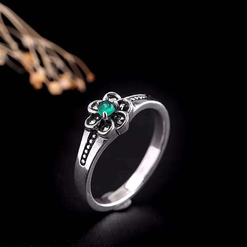 new Korean version small fresh hand decoration S925 pure silver jewelry women's green jade ring accessories Sterling Silver | Украшения