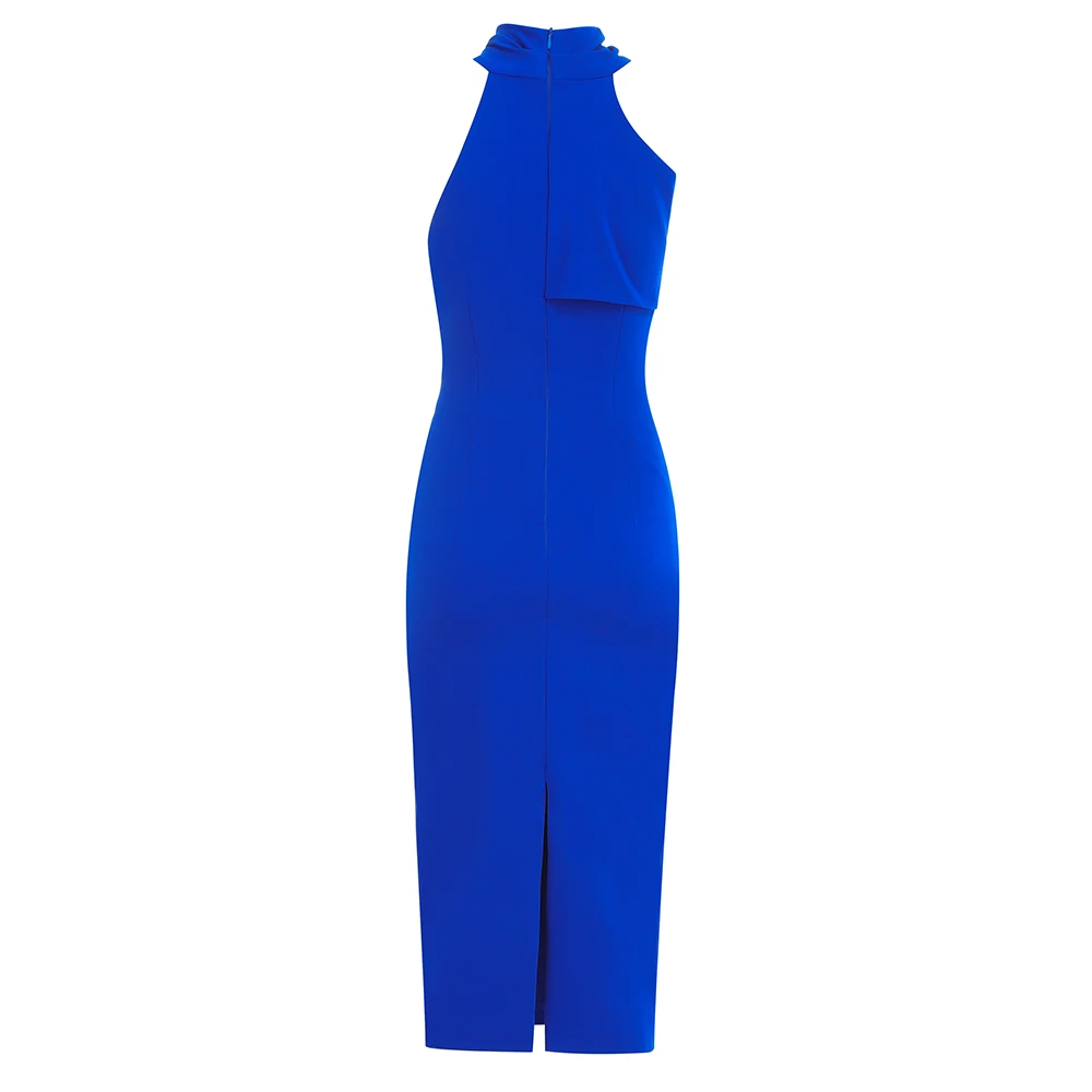 Summer Hot New Chic Blue Dress Turltneck Design Sexy Off The Shouldert Sleeveless Celebrity Party Knee Length Dress