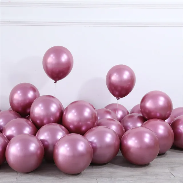 20pcs 12inch New Glossy Baby Pink Metal Pearl Latex Balloon Rose Gold Thick Chrome Metallic Globos Wedding Birthday Party Decor rose red 2