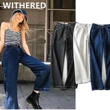

Withered mom jeans woman england high street ins blogger vintage pockets cargo high waist jeans loose boyfriend jeans for women