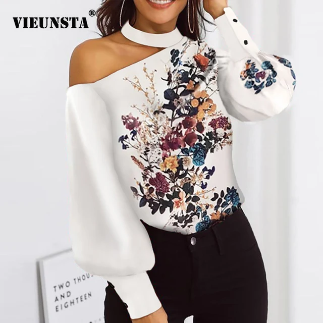 US $11.42 Sexy Off Shoulder Floral Leopard Print Blouse Women Shirts Autumn Lantern Long Sleeve Tops Spring H
