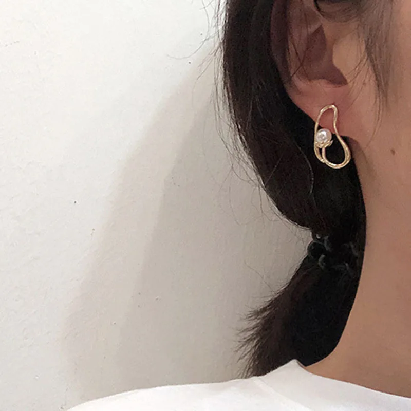 Очаровательные модные серебряные золотые полые геометрические абстрактные авокадо овальная жемчужина серьги гвоздики женские модные ювелирные аксессуары