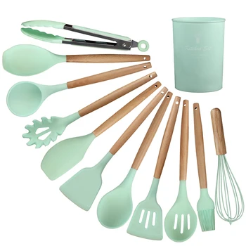 

Sowoll Non-stick Kitchen Utensil Silicone Cooking Utensils Set Turner Tongs Spatula Heat Resistant Baking Tools with Storage Box