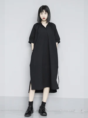 Новинка лета 2020 свободное однотонное приталенное платье средней длины с