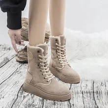 SWYIVY Genuine Leather Boots Women Winter Shoes Rubber Fashion Booties New Snow Boots Ladies Short Plush Solid Women Shoes