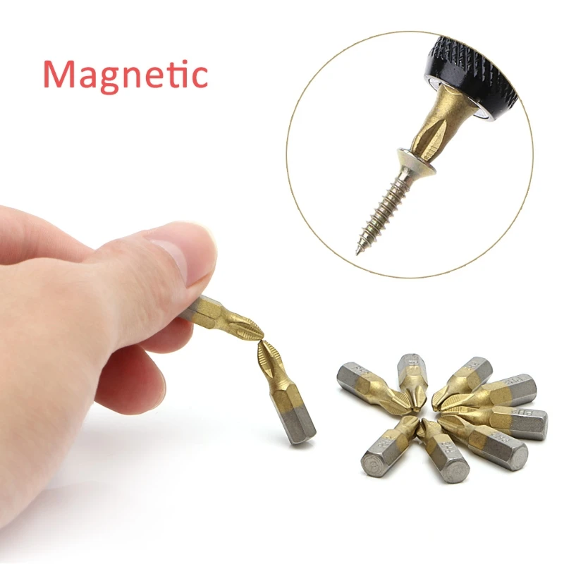 

10 Pcs 1/4" Titanium Coated Anti Slip Hex Shank PH2 Screwdriver Bit 25mm