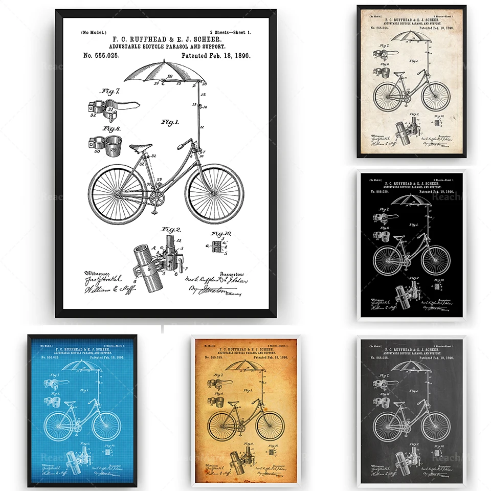 

Adjustable bicycle 1896 patent printed wall art poster riding blueprint gift