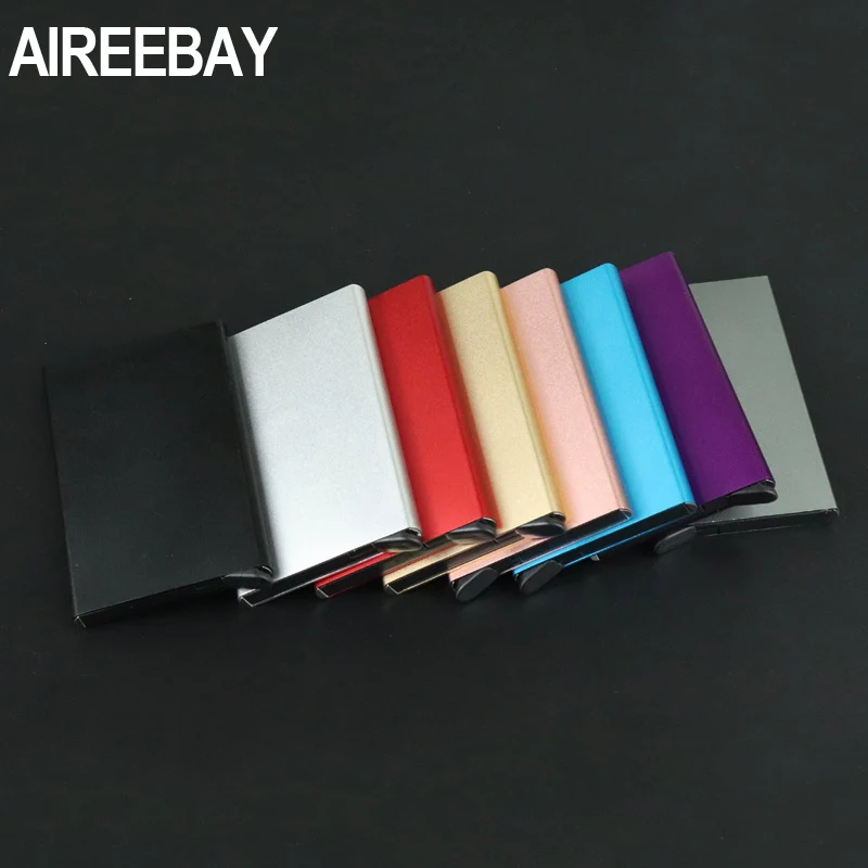 AIREEBAY мультикарточный держатель для удостоверения личности, Одноцветный автоматический всплывающий Противоугонный ящик для банковских карт, мини-чехол для визиток, держатель для ID карт для женщин