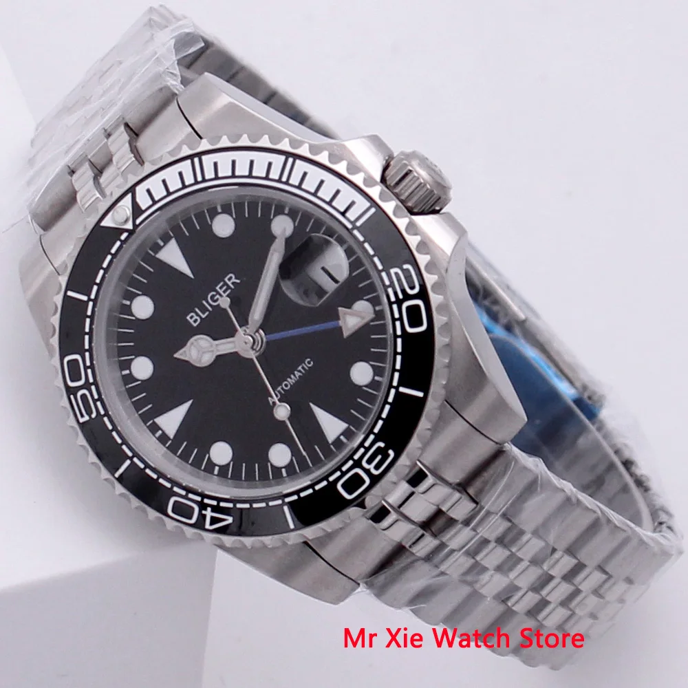 

Bliger 40mm Automatic Mechanical Watch Men Business Sapphire Crystal Vintage GMT Watch Luminous Waterproof Calendar Wristwatch