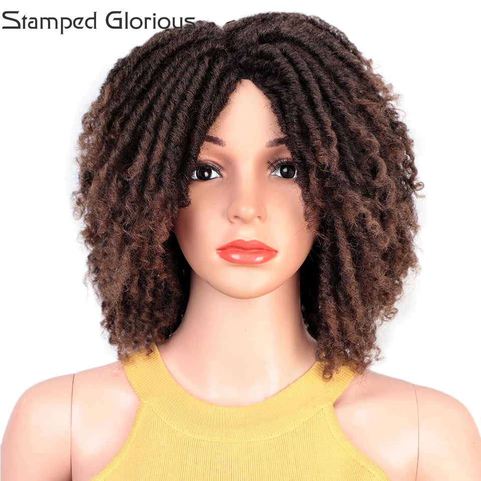 

Stamped Glorious Brown Natural Curly Afro Wig Middle Part for Women Synthetic Wigs High Temperature Resistant Dyed Fiber